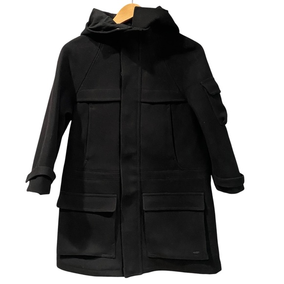 Aritzia Tna Black Wool 3/4 Sleeve Hooded Lined Winter Coat Jacket XS - Picture 2 of 13